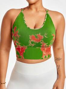 Plus Size Women Tie-Dye Print Seamless Racerback Sports Bra