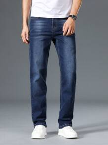 Manfinity Homme Jeans en denim minimaliste avec poche grande taille pour homme, porter casual au quotidien