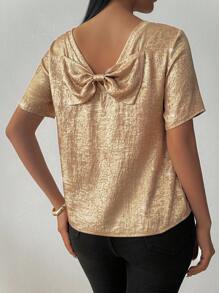 Chiquease Blusa sin espalda con lazo dorado sencilla para mujer, uso casual de todos los días