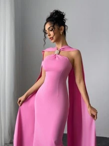 Modelyn Women's Elegant Cinched Waist Extra Long Dress Long Evening Dresses