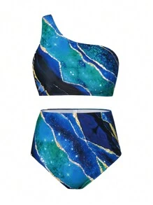Swim Oasis Summer Beach 3pcs/Set Plus Size Marble Printed Bikini Set Carnival - Multicolor - View 3