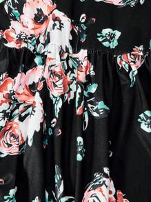 Young Girls Fashion Long Sleeve Floral Print Waist-Cinched Maxi Dress, Beach Dress - Multicolor - View 7