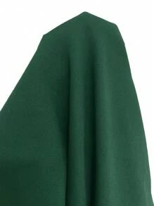 Rafferiza 女士优雅纯色喇叭袖连衣裙，秋季长款女装 - 墨綠色 - 查看 3