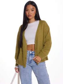 MUSERA Button Up Mohair Knit Cardigan