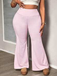 Slaydiva 大码女式高腰松紧腰瑜伽裤，塑身健身紧身裤 - 粉色 - 查看 3