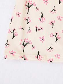 2pcs Baby Girls Floral Print Brushed Top And Shorts Set, Comfortable For Outdoor And Indoor Wear, Spring/Summer - Apricot - View 3
