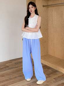 DAZY Blusa de mujer con cuello redondo, lazo y sin mangas, top de muñeca para salir