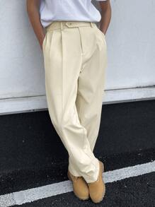 Manfinity Hypemode Vintage American Style Solid Color Loose Straight Leg Casual Pants, Flattering & Versatile - Beige - View 1