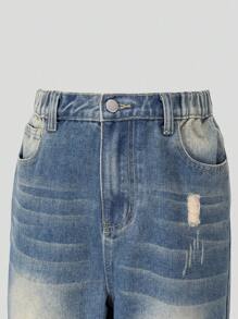 Teen Boys Vintage Washed Light Blue Distressed Relaxed Fit Casual Urban Daily Street Wear Denim Jeans