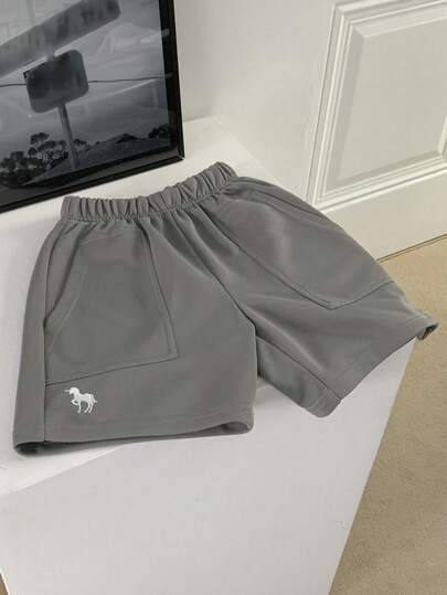 DAZY Tween Boy Unicorn Embroidery Elastic Waist Oversized Athletic Shorts, For Gym