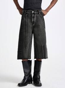 NEON BLANC 男士街头风格牛仔阔腿七分裤，街头潮流服饰 - 黑色 - 查看 2