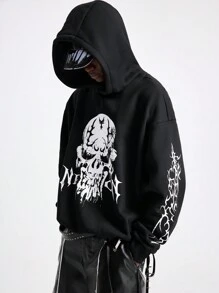 NEON BLANC Sudadera con capucha de manga larga y estampado de letras, estilo urbano para hombre, para otoño e invierno - Negro - Ver 4