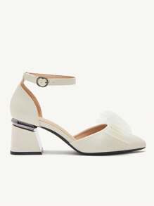 CUCCOO CHICEST Women Apricot Color Bow Decor Thick Heel High Heel Pumps, Cute & Elegant For Commute, Dates, Weddings, Office And Formal Occasions - Apricot - View 5