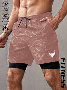Manfinity Running Pantaloncini da uomo con stampa della testa di bue geometrica e vita con cordoncino