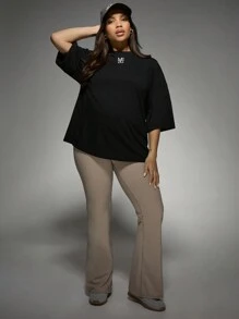 MISSGUIDED PLUS Cộng với kích thước Logo Áo thun quá khổ Phong cách đường phố giản dị Bông cơ bản Quý tay áo Mùa xuân Hè Thể thao Thể thao Thoải mái Phù hợp với Thời trang Thu Đông Hàng đầu - màu đen - Xem 3