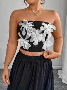Celure Top corto entallado de talla grande con diseño floral 3D para mujer en verano