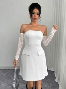 Chiquease Women Off Shoulder Long Sleeve Pocket Casual Mini Dress Fall Cloth For Women - White - View 6