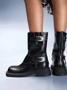 CUCCOO GRLICON Damen Y2K Punk Stil Knöchel Stiefel, geeignet für Halloween, Weihnachten, Party Outfits - Schwarz - Übersicht 6