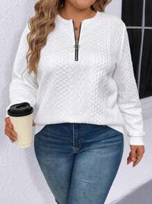 INAWLY Plus Size Women Jacquard Padded Zip-Up Long Sleeve Sweatshirt Pullover Fall Outfit