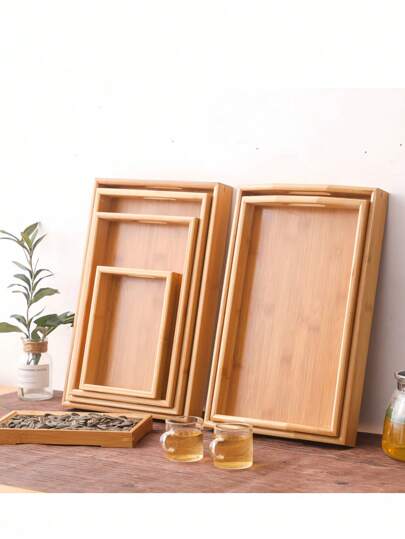 SHEIN 1pc Bamboo & Wood Platter In Various Sizes, Rectangular Tea Tray For Wooden Kungfu Tea Set, Cup Tray, Japanese Wooden Bread Plate, Serving Platter,Kitchen,Christmas Gift