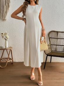 SHEIN Elegant Round Neck Sleeveless Ruched Design Dress Maternity Dress