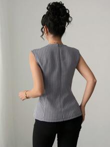 Chiquease Blusa elegante y versátil para mujeres con cuello cuadrado, sin mangas, ajustada a la cintura, de tweed