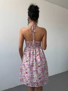 Breezaya Đầm hở lưng hở vai họa tiết ren hoa thanh lịch mùa hè cho nữ - Hồng - Xem 4