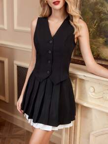 Vintamour 复古优雅女士百褶裙（黑白款），百搭情人节夏季情人节商务休闲女士复活节教堂服装女士办公室服装女士老钱风格女士夏季女士服装教堂服装女士