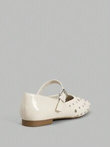 Ontre Women Rivet Decor Patent Leather Square Toe Flat Casual Slip-On Shoes Spring Shoes Spring Break Easter - Apricot - View 3