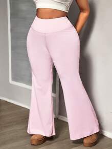 Slaydiva 大码女式高腰松紧腰瑜伽裤，塑身健身紧身裤 - 粉色 - 查看 7