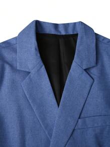 Calvornis Men's Button Front Long Sleeve Notched Collar Simple Shirt And Pants Suit Set - Blue - View 5