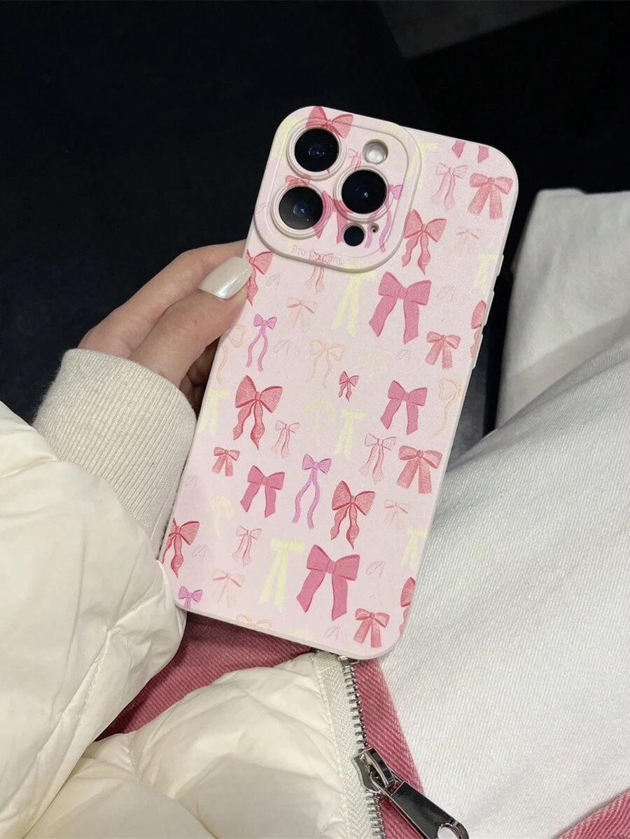 Duchess Plum Artist 1 件时尚哑光粉色蝴蝶结手机壳，简约可爱设计，兼容 iPhone11/12/13/14/15/16promax、S24/S23/A06/A16，适合情人节 - 彩色 - 查看 1