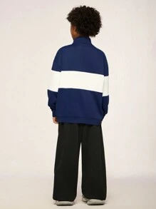 SHEIN Explorewe Bộ quần dài tay cổ đứng phối màu phong cách đường phố rộng rãi cho bé trai tuổi teen - Nhiều màu - Xem 2