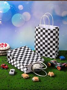 8pcs Racing Delight - Black & White Checkered Candy Bags With Handles - Party Favors For Race Car Themed Birthday Celebrations, Unisex Craft Tote & Gift Bags,Christmas