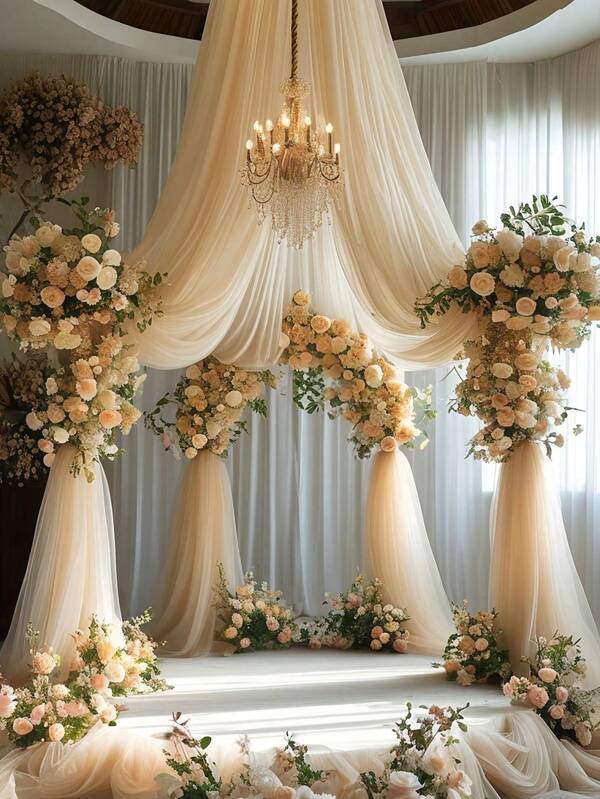 1 件 160*800 厘米香槟色婚礼拱门窗帘布背景布，4 种尺寸婚礼背景装饰，雪纺窗帘背景，适用于生日、派对、婚宴装饰、家居装饰