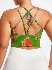 Plus Size Women Tie-Dye Print Seamless Racerback Sports Bra