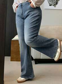 Dazy Plus Washed Distressed Flare Leg Long Denim Jeans - Light Wash - View 3