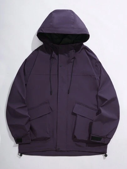 Manfinity Sport Corelite Chaqueta deportiva con capucha de manga larga, cierre delantero de botones, bolsillo y unicolor, minimalista para hombres