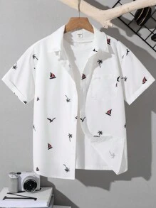 SHEIN Tween Boy Casual Short Sleeve Shirt, Simple & Fashionable For Daily Wear - White - View 2