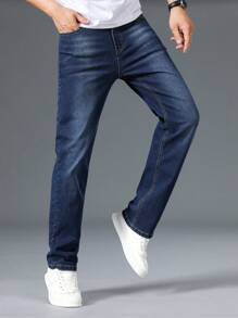 Manfinity Homme Jeans en denim minimaliste avec poche grande taille pour homme, porter casual au quotidien