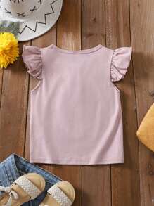 Wildeya Camiseta con estampado floral y lunar, y mangas con volantes para niñas jóvenes, color rosa, dulce y bonita, adecuada para actividades diarias, salidas y eventos sociales, colección de primavera/verano para el Ramadán
