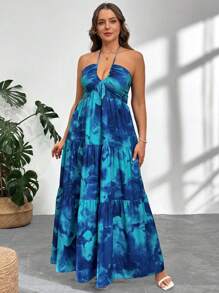 Firerie Vestido casual de moda sencillo con cuello de haldter para tallas grandes para usar a diario - Multicolor - Ver 6