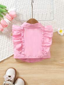 Baby Girls' Ruffled Asymmetrical Cap Sleeve Blouse, Summer - Pink - View 2
