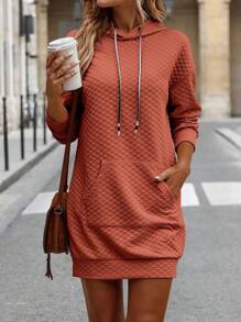 SHEIN LUNE Women Drop Shoulder Long Sleeve Drawstring Hooded Long Sweatshirt Dress For Autumn/Winter Graduation,Back To School Outfits,Graduation,Teacher Outfits For Women,Back To School Pullover Fall Outfit - Rusty Rose - View 4