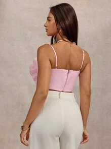 SHEIN BAE Solid Color Pink 3D Flower Decor Camisole For Women, Resort/Vacation Spaghetti Strap Top, Valentine's Day Floral Camisole, Pink Tank Top - Pink - View 2