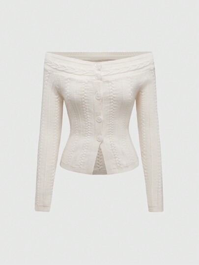 Kawaii Y2K Vintage Wide Collar Off-Shoulder Knit Cardigan