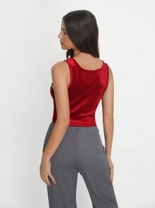 TRNVIE Women's Fashion Red Square Neck Sleeveless Casual Versatile Tank Top - Red - View 2