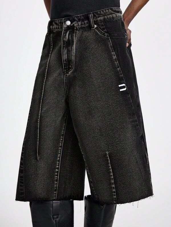 NEON BLANC Men's Street Style Denim Wide Leg Capri Pants, Streetwear Ready
