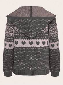 Sunnyshic Retro Cute Snow Flake Printed Hooded Cardigan Sweater, Warm For Autumn/Winter