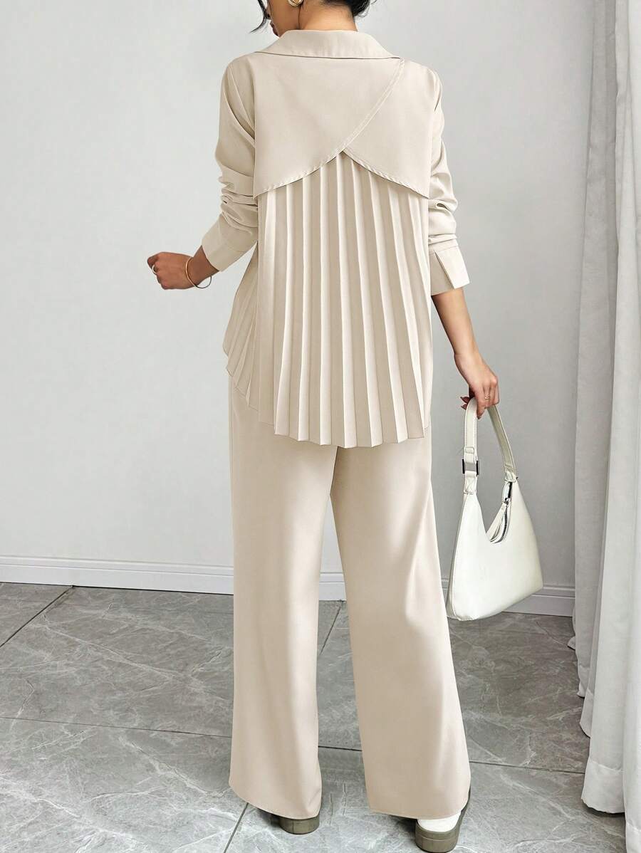 Chiquease 2pcs Set Casual Long Sleeve Pleated Women Top Fall Cloth For Women - Apricot - View 1